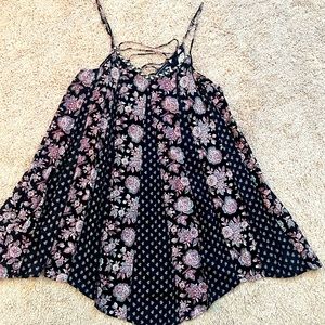 American Eagle black floral, spaghetti strap psi length a-line dress size S nwot